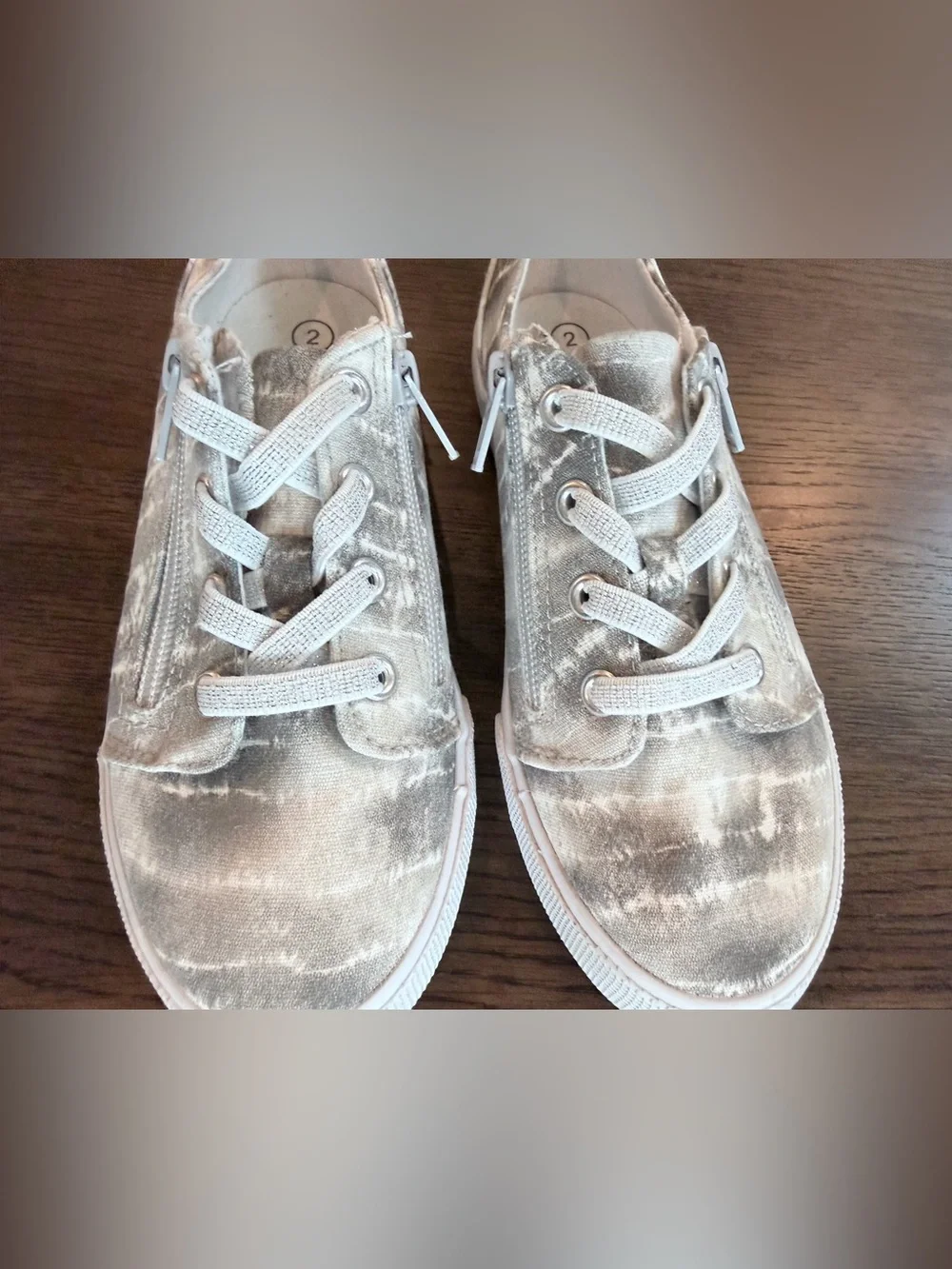 Kids Size 2 Casual Lace-Up Zip Sneaker - Gray Tie-Dye